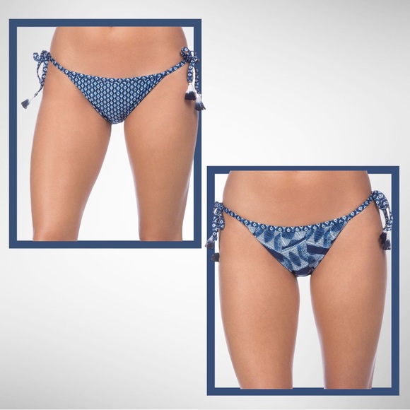 Lucky Brand Nomad Ikat Print Reversible Side Tie Hipster Bikini Bottoms - Picture 1 of 12